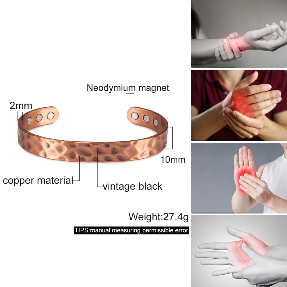 KIMLUD, Pure Copper Magnetic Bracelet Arthritis Adjustable 10mm Vintage Magnetic Bracelet Health Energy Copper Cuff Bracelet &amp; Bangles, KIMLUD Womens Clothes