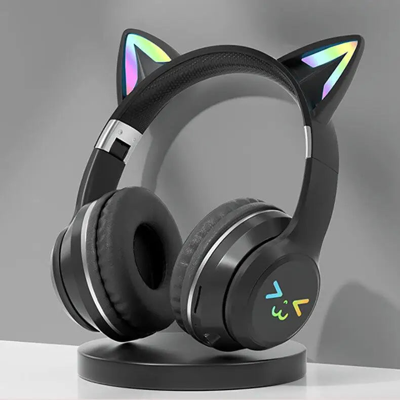 Gradient wireless Headphones RGB cute cat ear Bluetooth Earphones with microphone Stereo Music Game Earphone Girls Kids Gifts