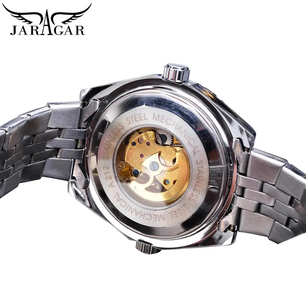 Jaragar Brand Classic Automatic Mens Watch Relojes Hombre Silver Skeleton Steel Sport Business Mechanical Clock Watches Relogio