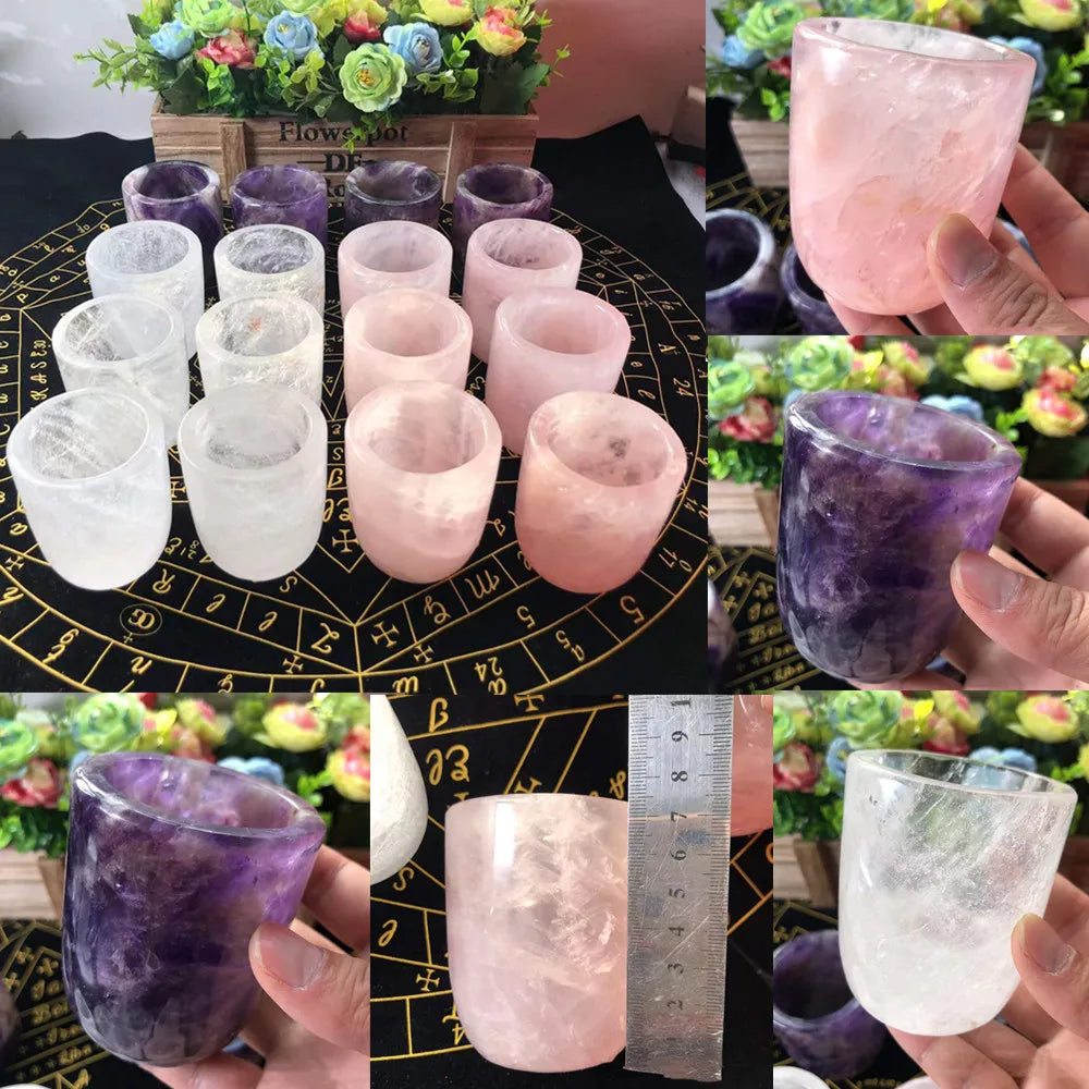 KIMLUD, Natural Crystal Amethyst Rose Quartz White Crystal Cup Hand Curved Geode Crystal Tea Coffe Milk Mug Collection Craft Home Decor, KIMLUD Womens Clothes