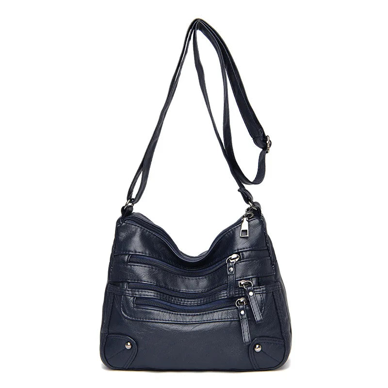 Women's Multi Zipper Shoulder Bag, Versatile Solid Color Faux Leather Crossbody Bag