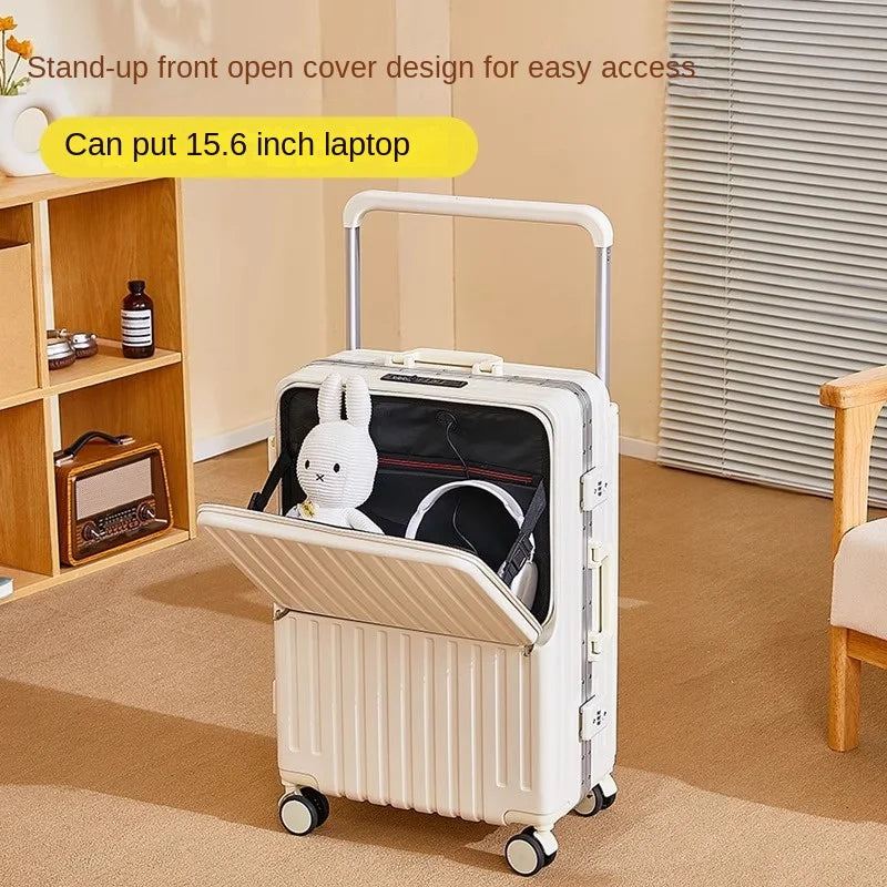 Wide Handle Front Opening Luggage 20" Suitcase Laptop Bag Multifunction Password Trolley Case Carrier 28-inch Large Capacity