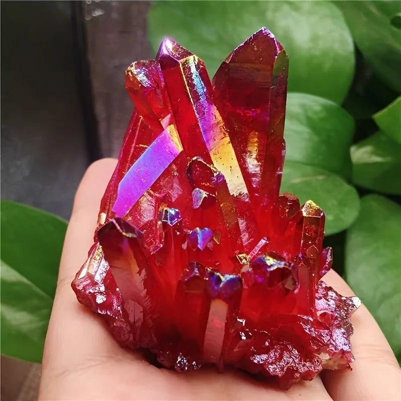 Radiant Red Titanium Rainbow Aura Crystal Cluster Natural Decoration Unique Office/Home Gift Halloween and Christmas - KIMLUD