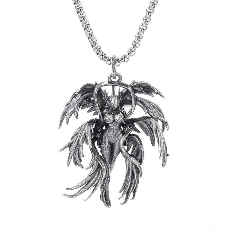 KIMLUD, Stainless Steel Creative Personality Prayer Angel Pendant Necklace Men and Women Fashion Trend Hip Hop Punk Accessories Jewelry, AL4571-Silver, KIMLUD APPAREL - Womens Clothes