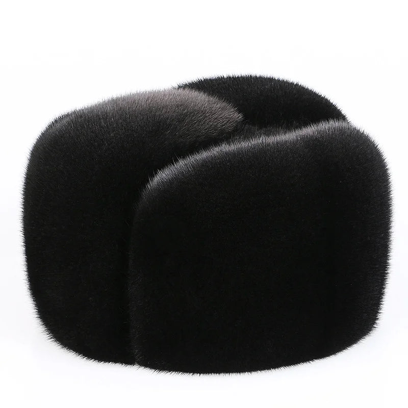 2024 Winter Unisex Top Real Mink Fur Bomber Hat Male Genuine Marten Head Warm Black/Brown Caps Best Gift For parent Gorras