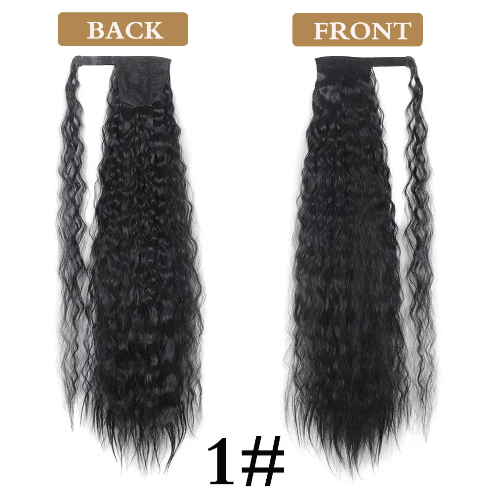 32 Inch Long Ponytail Hair Extension Corn Wavy Texture Synthetic Afro Kinky Curly Ponytail Women Hairpieces Wrap On Pony Tail