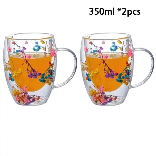 YWDL 1/2pcs Double Wall Glass Cup With Handle Heat Resistant Tea Coffee Cups Espresso Milk Mug Gift - KIMLUD