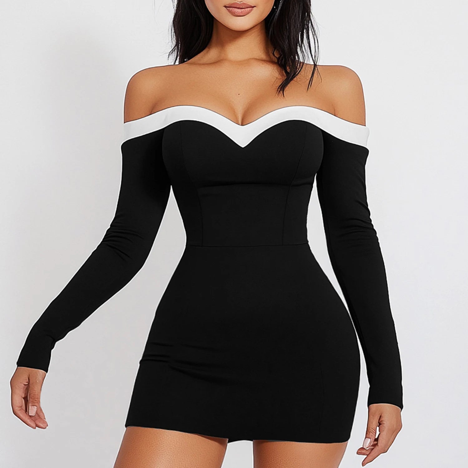 Mia Muse Women'S Dresses All Seasons French Sexy Decent Solid Color Off Shoulder Sweetheart Neck Party Mini Dresses - KIMLUD