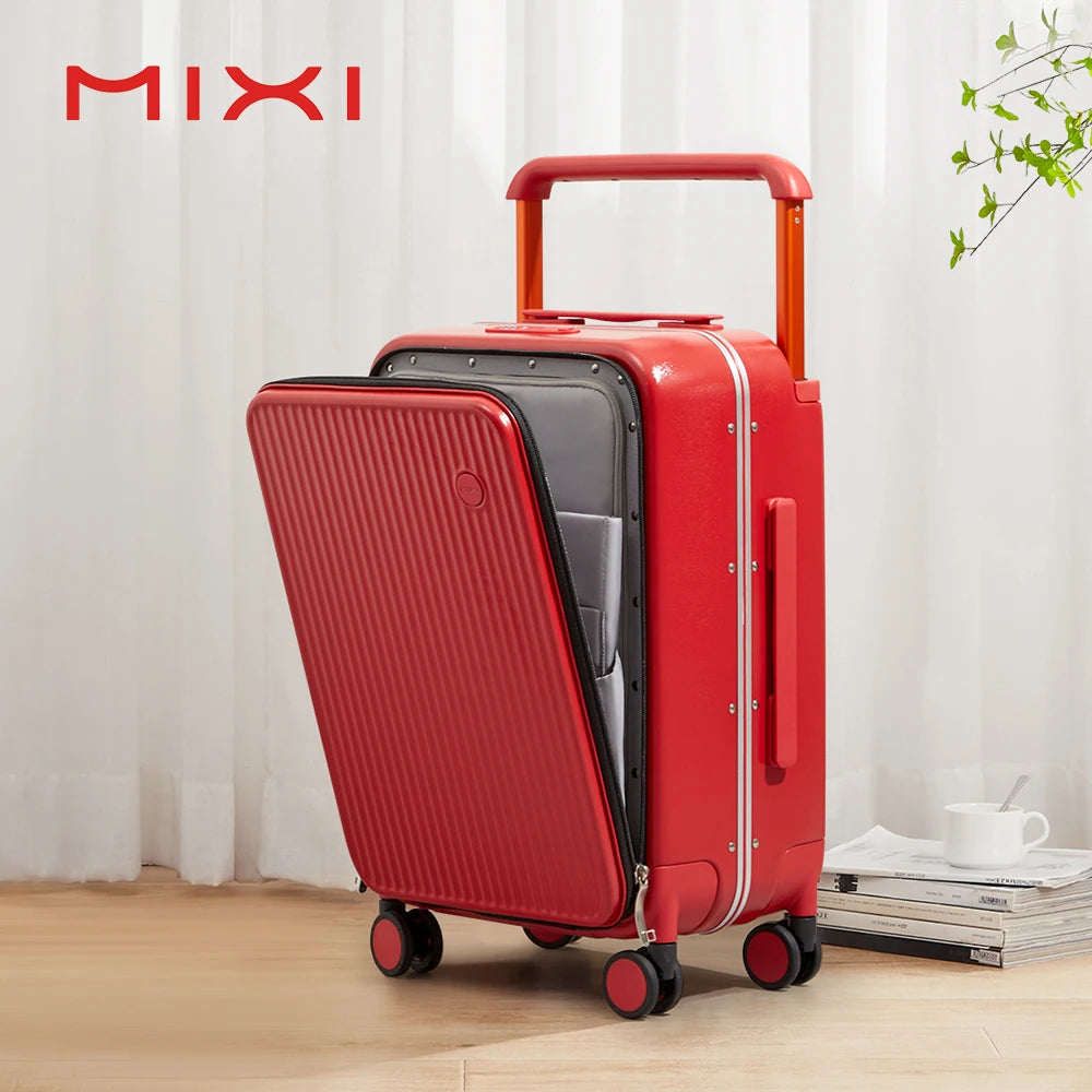 Mixi Front Laptop Pocket Suitcase Wide Handle Travel Suitcase Men 20''Carry-On Luggage Women PC Aluminum Frame Trolley Case 24''