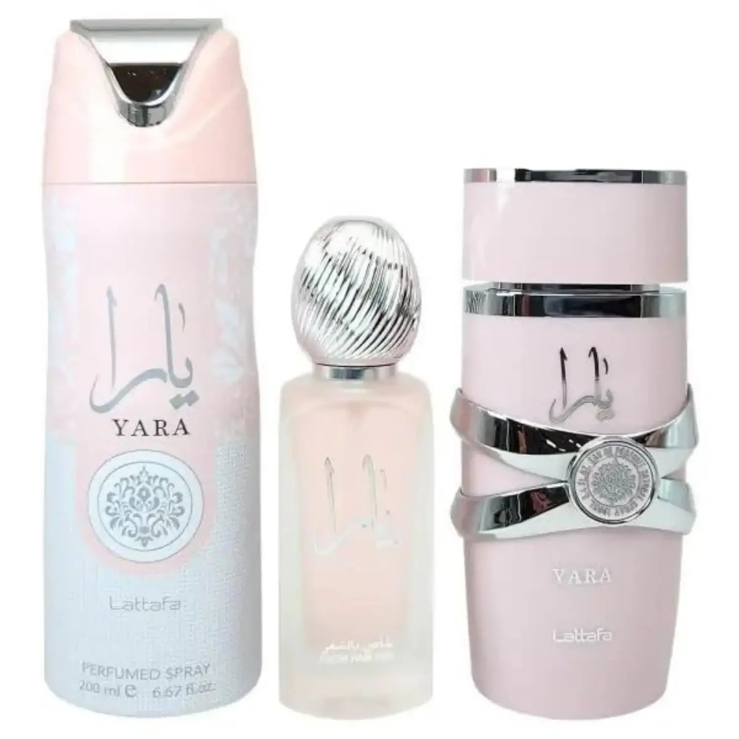 Lattafa Yara For Women 3Piece Set 3.4 Oz Eau de Parfum Spray + 1.7 Oz Hair Mist + 6.7 Oz Deodorant Spray Sweet Pheromone Perfume