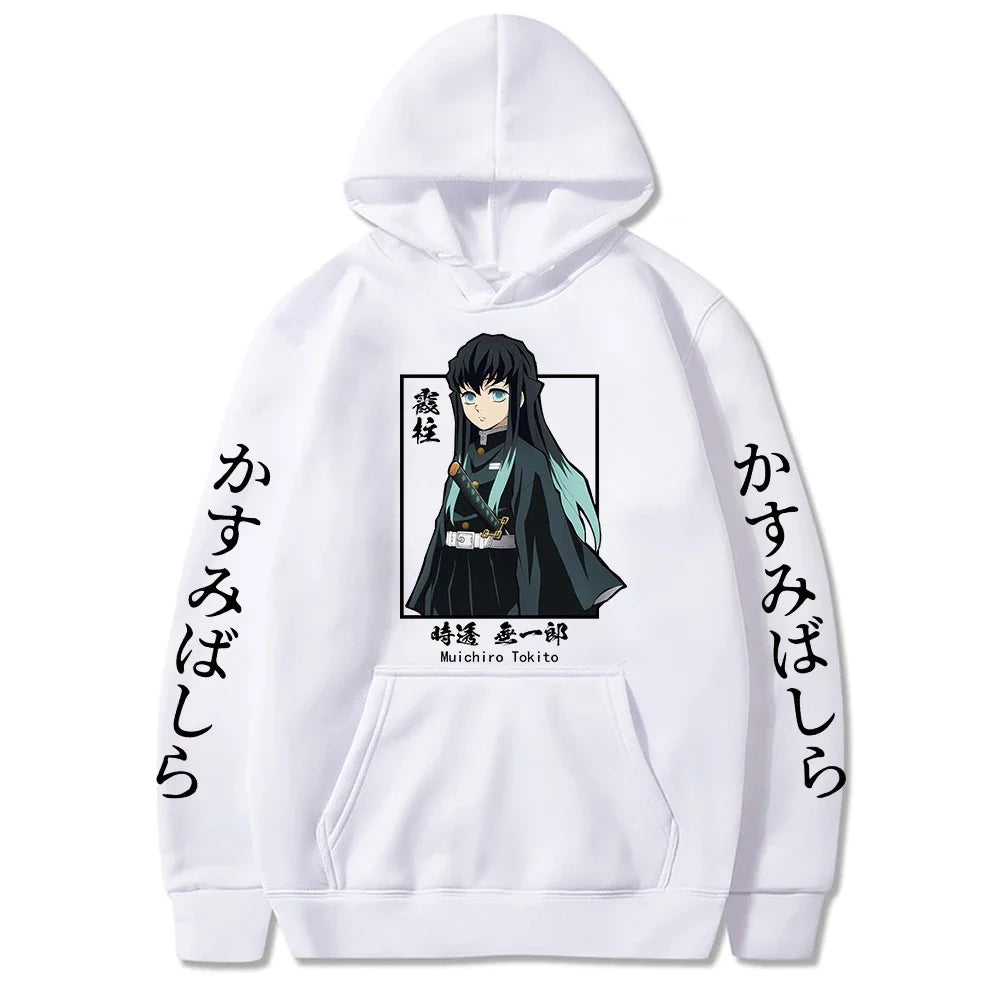 KIMLUD, New Funny Japan Anime Demon Slayer Women Hoodies Plus Size Sweatshirt Harajuku Muichiro Tokito Printed Hooded Girl Pullover, White4 / XL, KIMLUD APPAREL - Womens Clothes