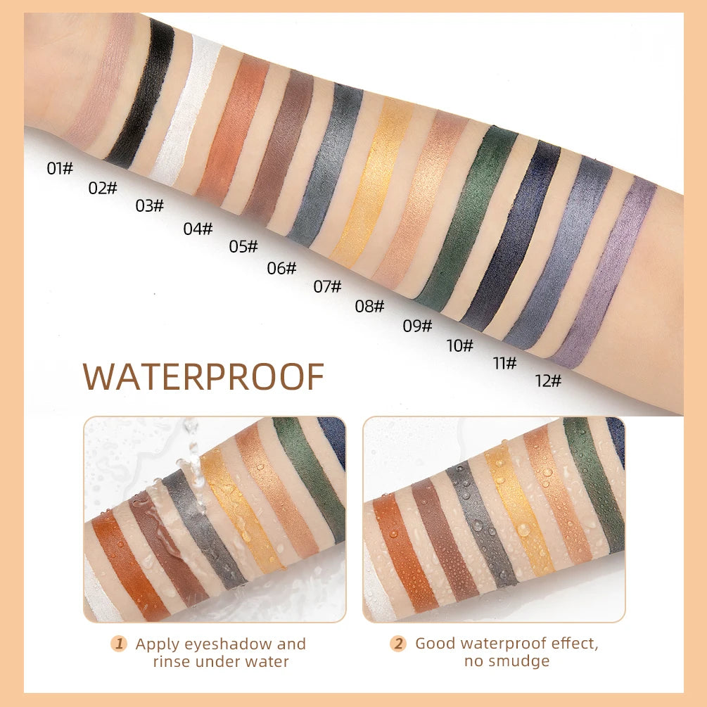 Waterproof Pearlescent Eyeshadow Pencil Stick 12 Colors Lasting Glitter Shimmer Eye Shadow Pen Eyeliner Stick Eyes Makeup Tools