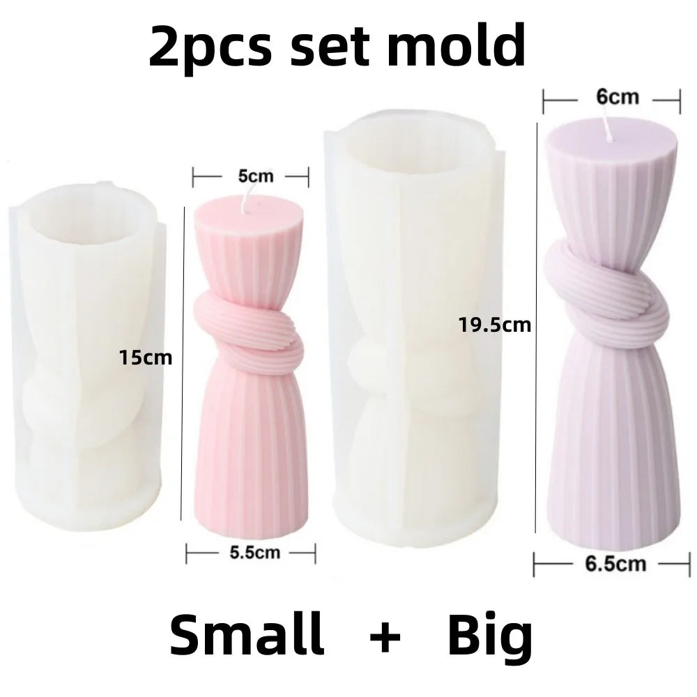 Upgraded Knot Cylindrical Candle Silicone Mold Bow Knot Stripe Cylindrical Candle Mold Vase Shape Candle Acrylic Plastic mold - KIMLUD