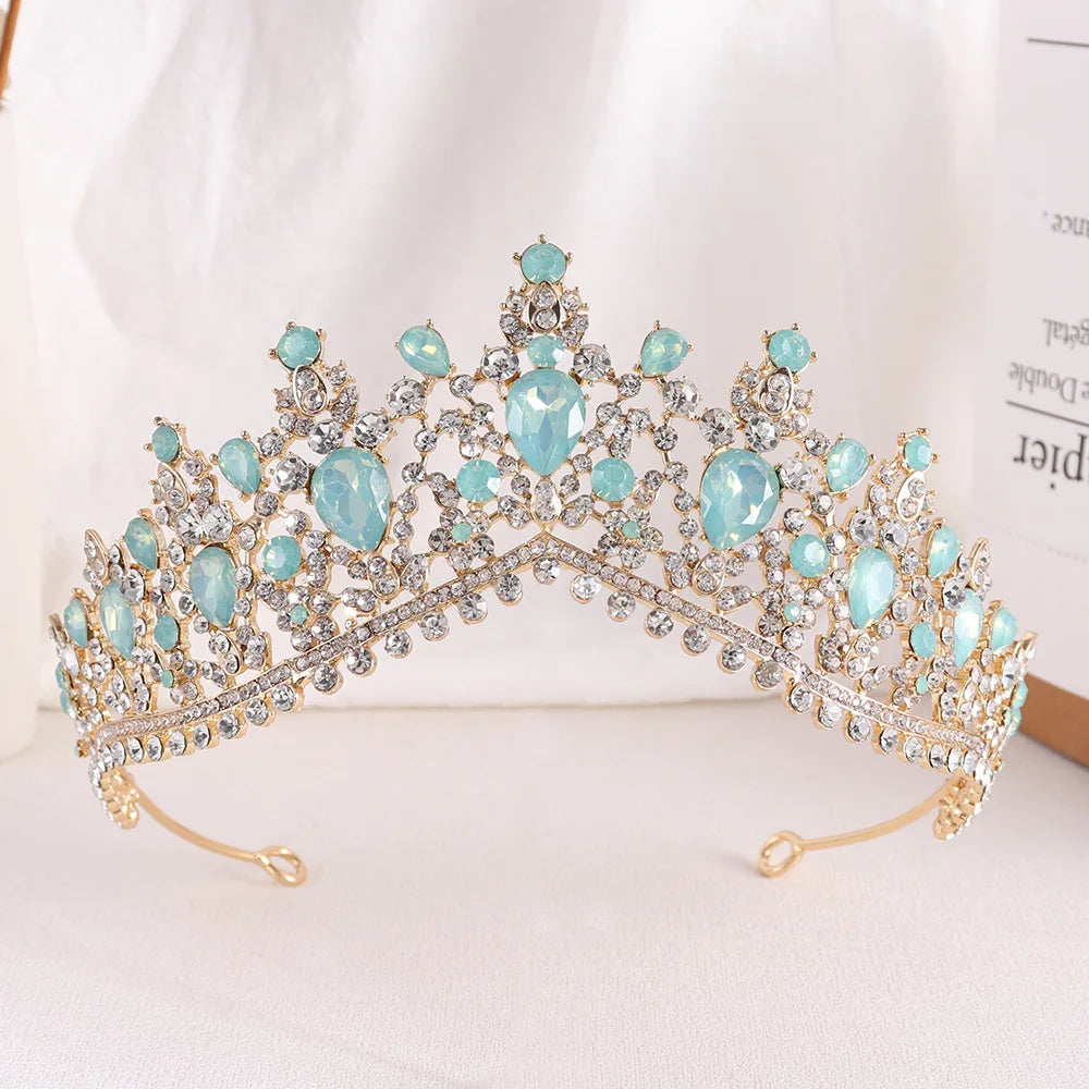 DIEZI Vintage Baroque Dark Blue Crystal Crown Bridal Hair Accessories Elegant Queen Tiaras Diadem Girls Wedding Dress Headbands