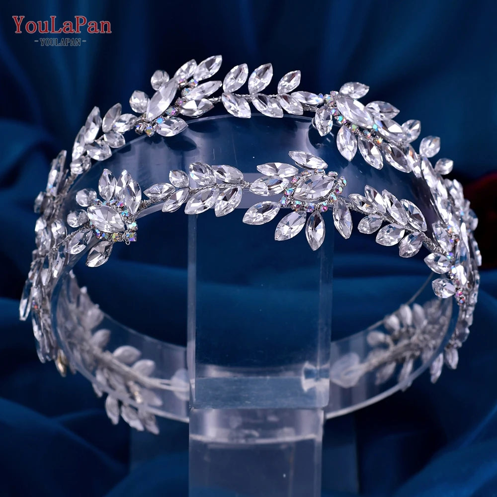 KIMLUD, YouLaPan HP450 Bridal Crown Silver Wedding Tiara Rhinestone Bride Headband Shiny Pageant Crown Women Hair Jewelry Accessories, KIMLUD Womens Clothes