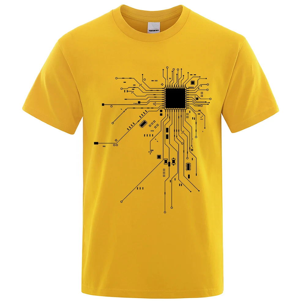 CPU Processor Circuit Diagram T Shirt Men Summer Cotton T-shirt Men's Funny Tops Fashion Tees Homme Brand Unisex Clothes C99 - KIMLUD