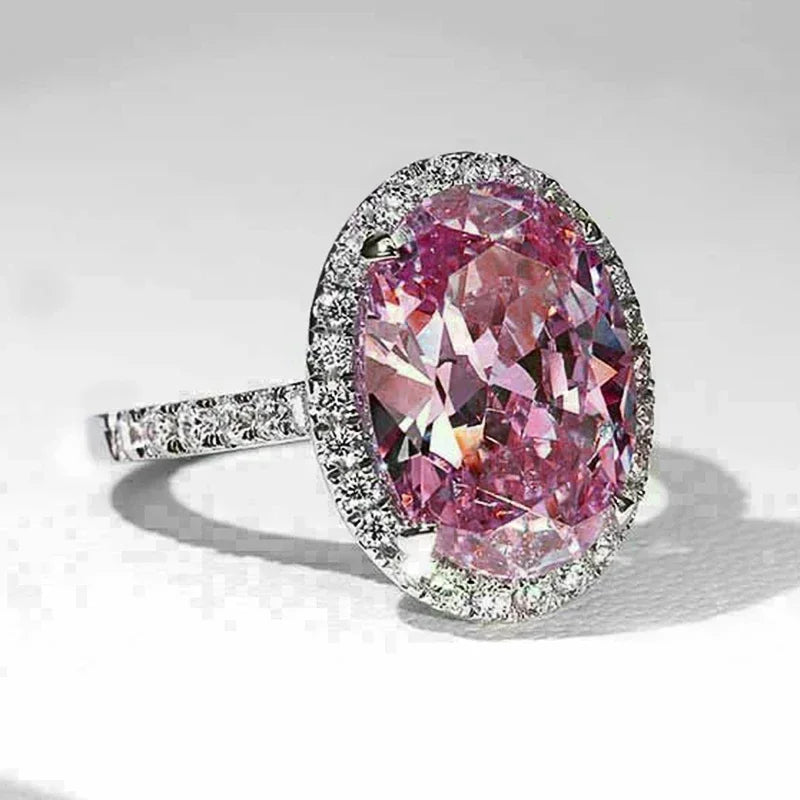 KIMLUD, Pink Cubic Zirconia Ring Suitable for Women's Engagement Wedding Luxury Accessories Sparkling Silver Fashion Jewelry, KIMLUD Womens Clothes