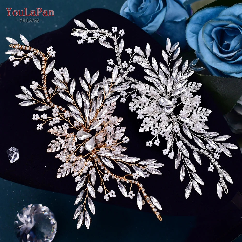 KIMLUD, TOPQUEEN HP254 Bridal Side Clip Wedding Tiara Bridal Hairpins Handmade Rhinestone Women Headwear Alloy Flower Bride Headdress, KIMLUD Womens Clothes