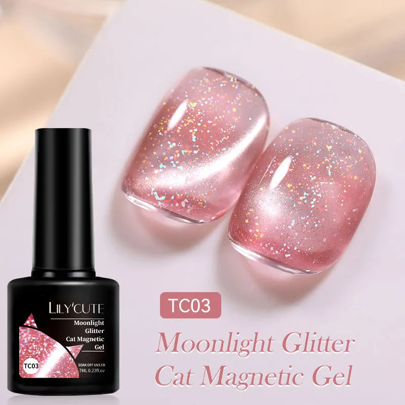 KIMLUD, LILYCUTE 7ML Rainbow Glass Cat Magnetic Gel Nail Polish Super-Bright Colorful Glitter Sparkling Manicure Semi Permanent Nail Gel, LC-TC03, KIMLUD APPAREL - Womens Clothes