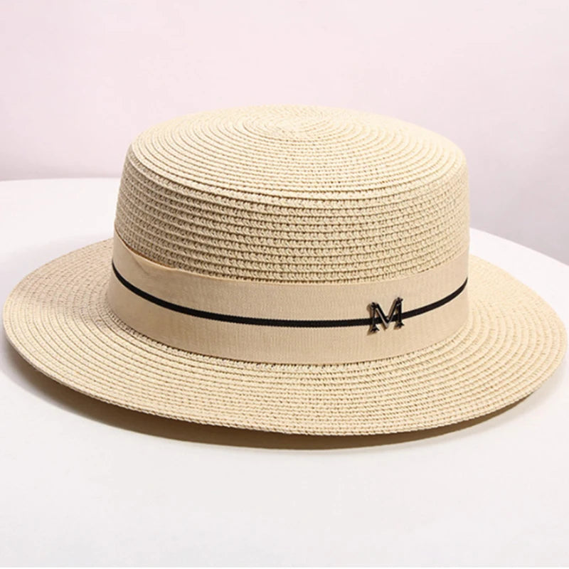 Hat For Women Panama Hat Summer Beach Hat Female Casual Lady Girls Flat Brim Straw Cap Girls Sun Hat Chapeu Feminino - KIMLUD