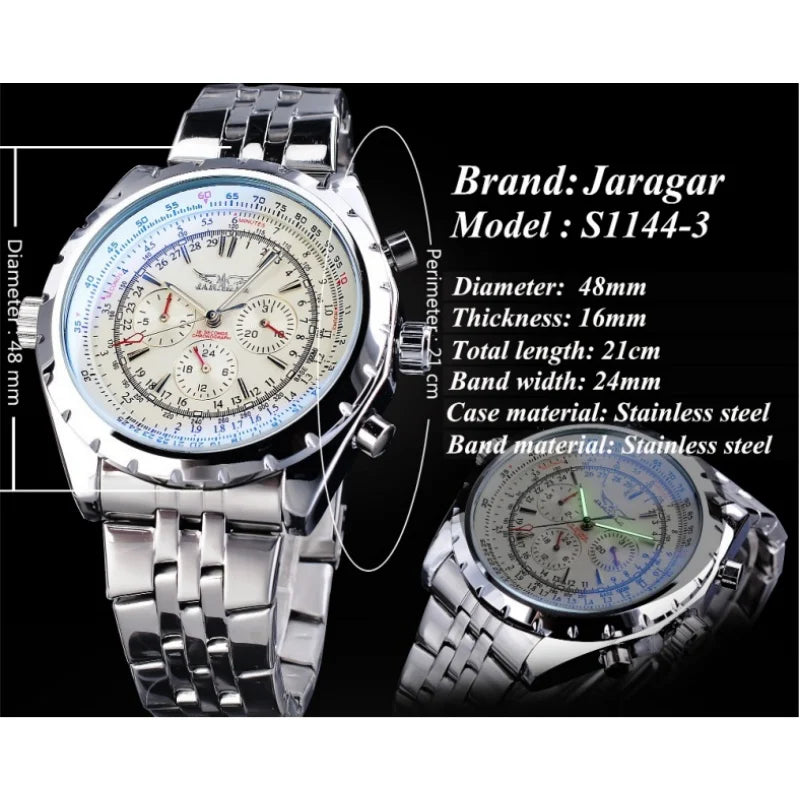 KIMLUD, JARAGAR 212 Fashion Men's Automatic Mechanical Watch Waterproof Stainless Steel Calendar Luminous Luxury Business Man Watches, KIMLUD Womens Clothes