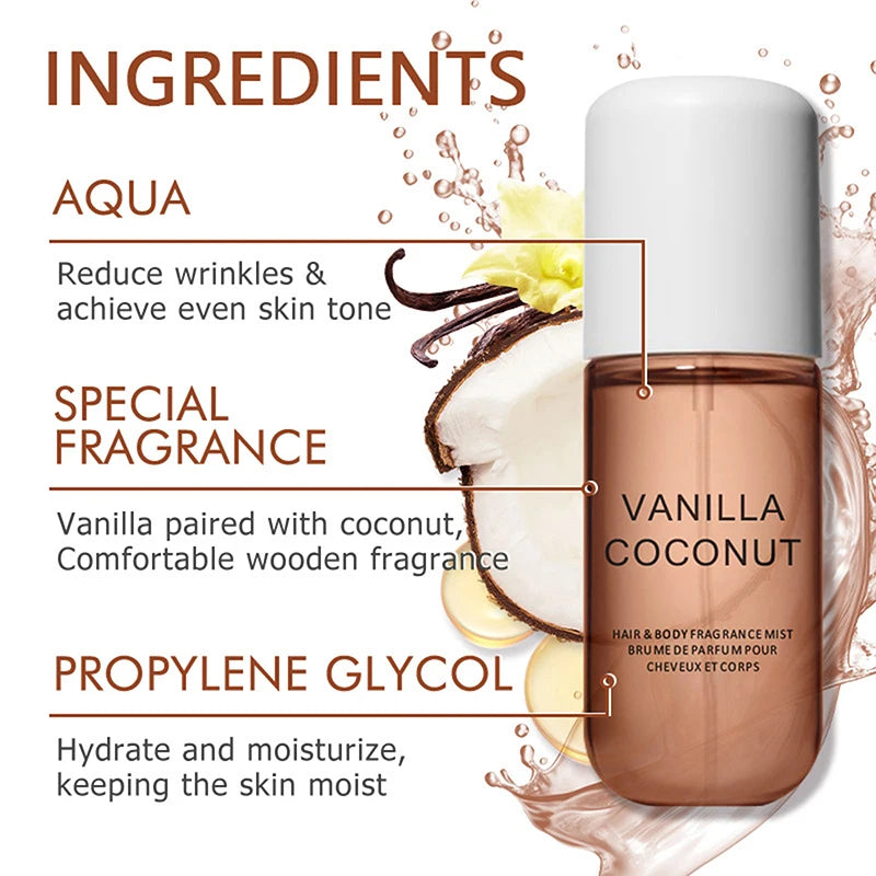 Brand Coconut Vanilla Women's Perfume Light Fragrance Long-lasting Hair Body Spray Men's Cologne Floral Fragrance 50ml Perfume