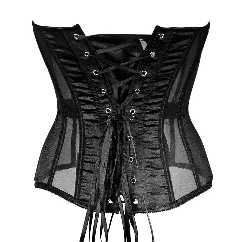 Sexy Women Sheer Bustier Lace Up Corset Top Corset Boned Waist Trainer Lingerie Overbust Corsets Body Shaper Corsets for Women