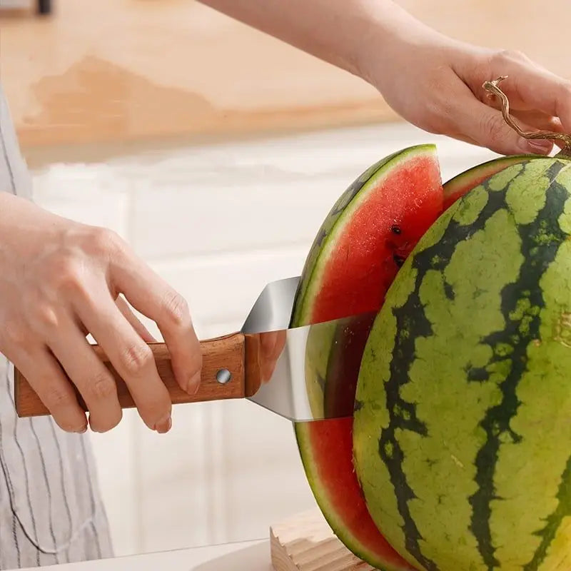 Watermelon Slicer Stainless Steel Color Non-slip Plastic Wrap Handle Not Hurt Hands Cantaloupe Kitchen Fruit Cutting Tool - KIMLUD