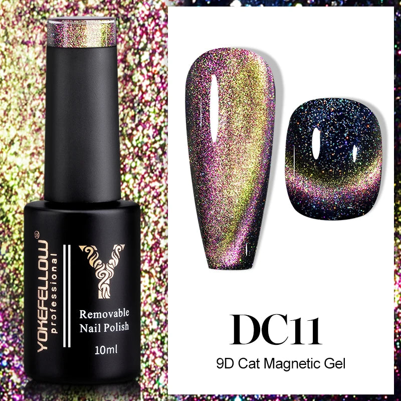 KIMLUD, YOKEFELLOW 10ml 9D Cat Magnetic Gel Polish Semi Permanent Soak Off  Rainbow Glitter Nail Gel Polish UV Gel Varnish For Manicure, DC11, KIMLUD APPAREL - Womens Clothes