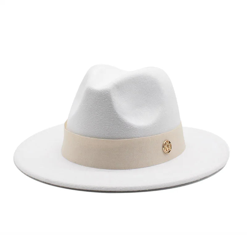 KIMLUD, New Fedora Hat For Women Winter Elegant Fashion Formal Wedding Decorate Church Cap Panama Party Jazz Hat chapeau femme, WHITE / 56-58CM, KIMLUD APPAREL - Womens Clothes