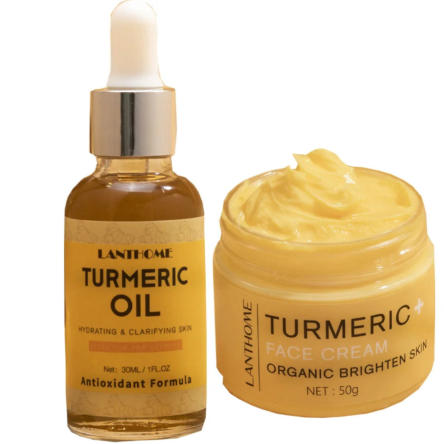 Turmeric Skin Care Set Shrink Pores Moisturizing Whitening Facial Oils Nourish Smooth Face Acne Brightening Cream For Age Spots - KIMLUD