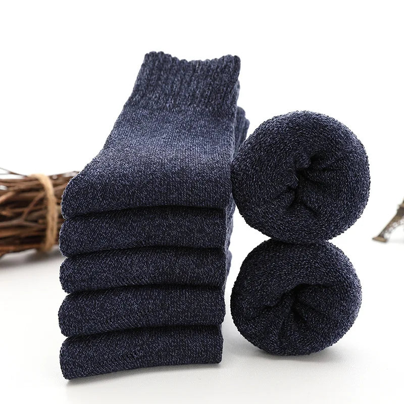 5pair Winter Thick Socks Men Super Thicker Solid Sock Striped Merino Wool Rabbit Socks Against Cold Snow Russia Winter Warm Sock - KIMLUD