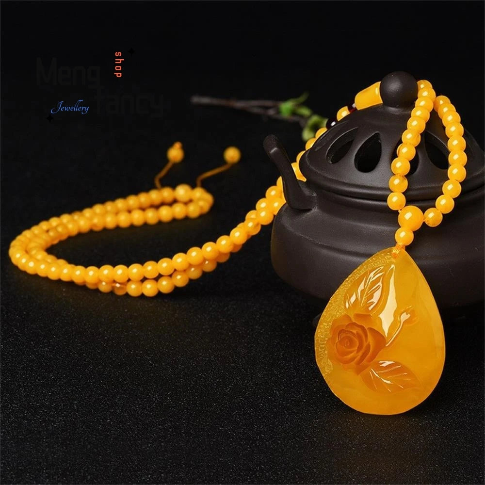 Beeswax Amber Chicken Oil Yellow Water Drop Rose Flower Money Bag Gourd Cabbage Pendant Natural Exquisite Fashion Fine Jewelry