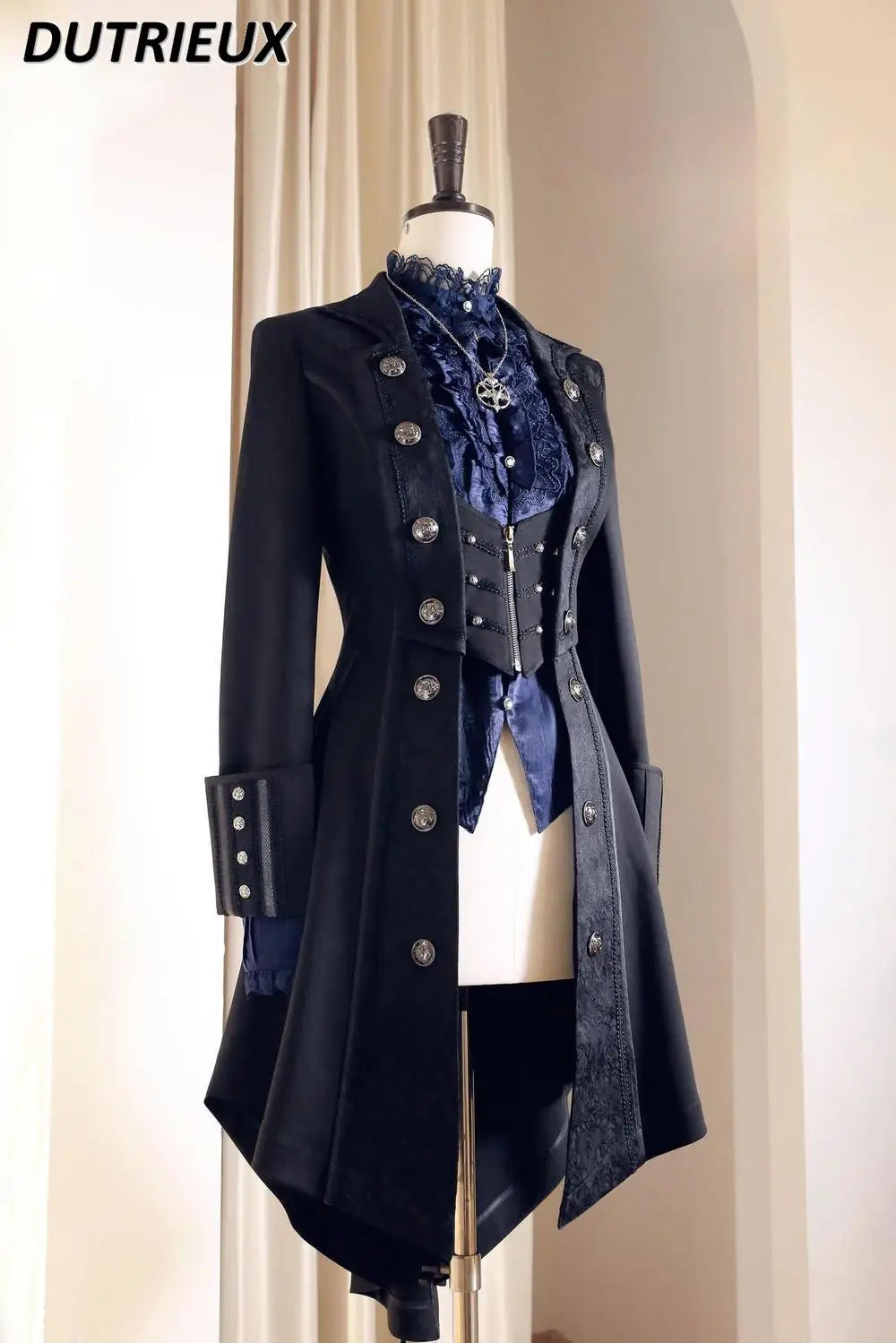 Japanese Retro Dark Long Trench Coat British Style Gothic Handsome Knight Outfit Lolita Sweet Long-sleeved Slimming Jacket