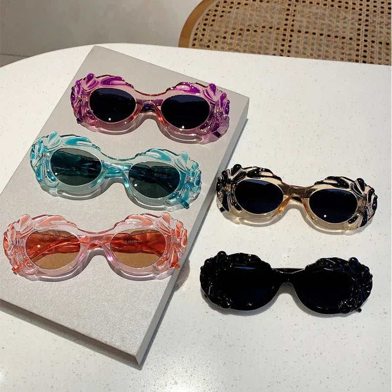 KAMMPT Vintage Oval Women Sunglasses Stylish Candy Color Cloud Shaped Rim Shades 2023 New Trendy Punk Brand Design UV400 Eyewear