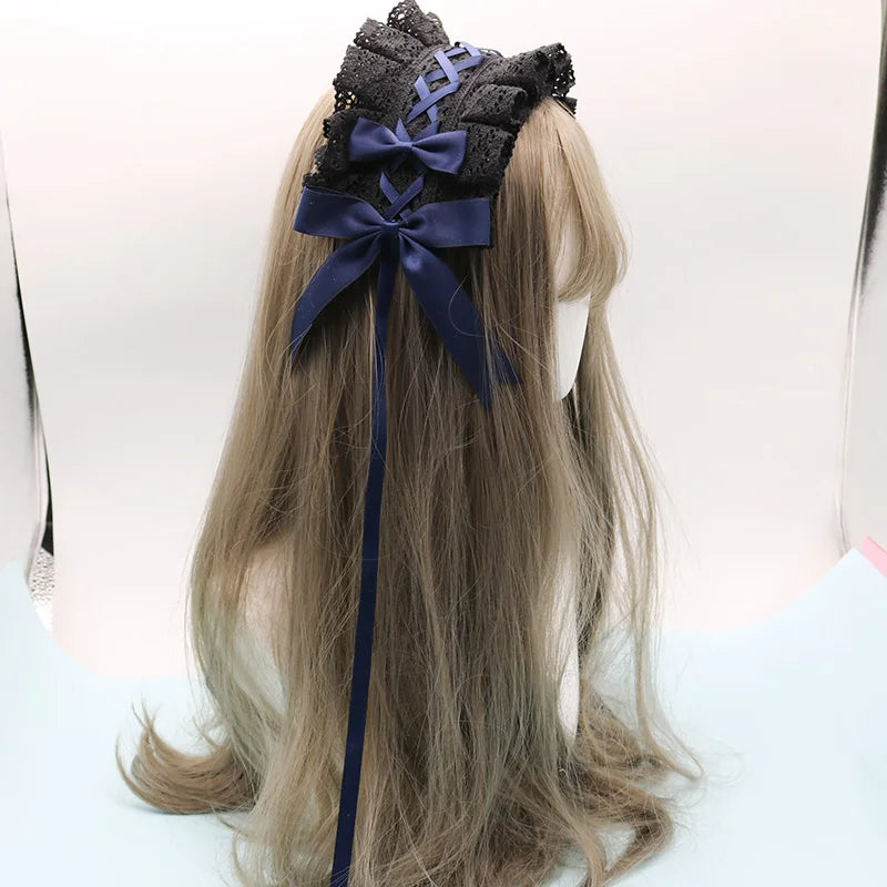 2022 Gothic Bowknot Sweet Hair Hoop Anime Maid Cosplay Headband Lolita Lace Flower Headwear Accessory Dropshipping