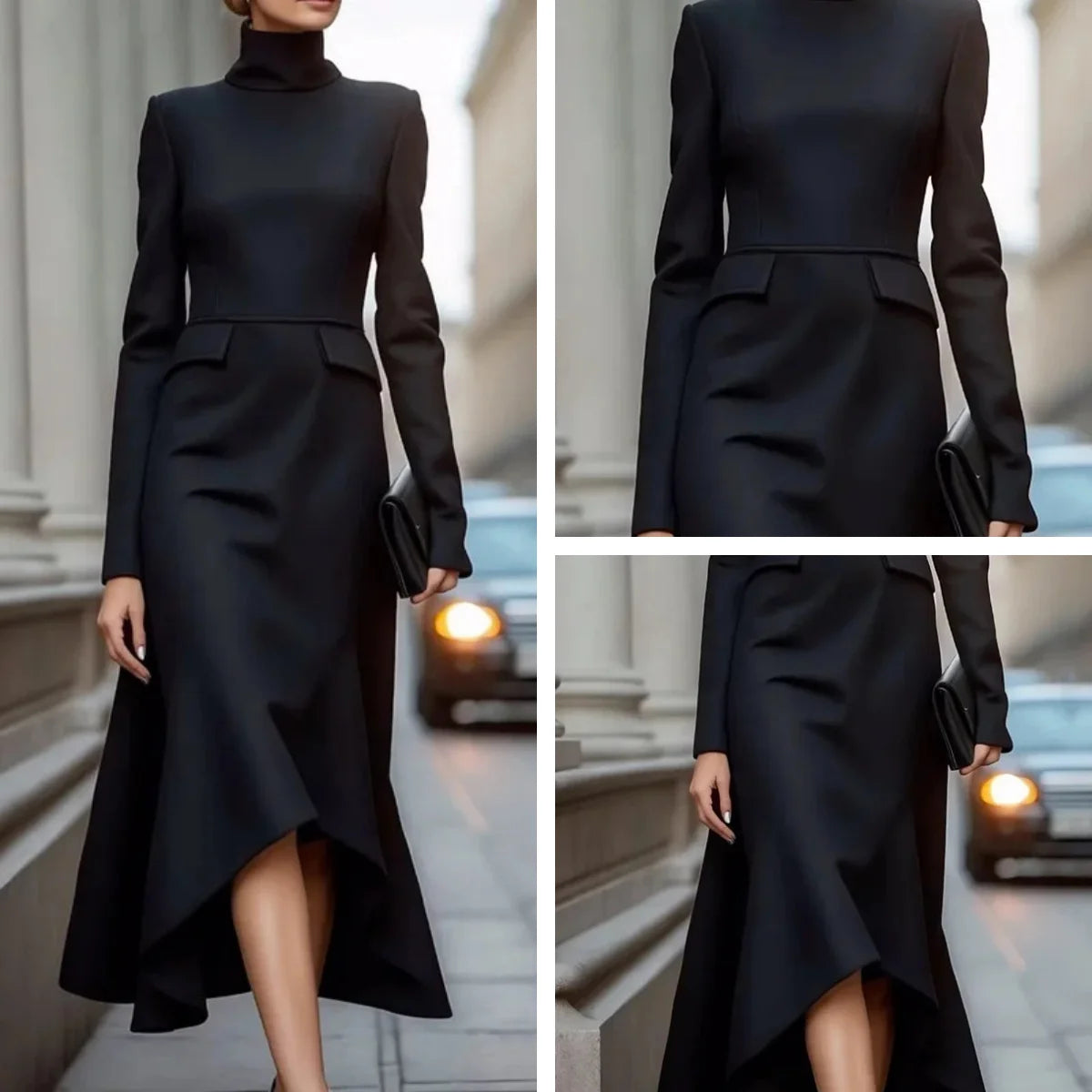 Women Fashion Formal Commute Dress High Neck 2025 New Long Sleeve Vestidos Spring Fall Elegant Church Dresses Evening Party Robe