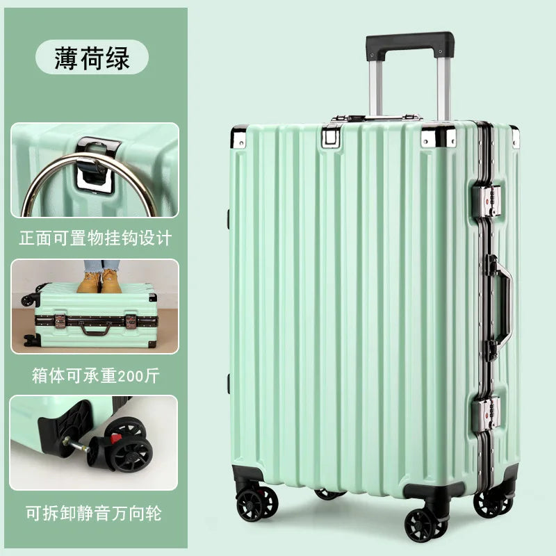 20inch 22inch 24inch 26inch Large Capacity Luggage Aluminum Frame Reinforced Anti-Collision Trolley Case Password Box Casual Suitcase Silent Wheel - KIMLUD