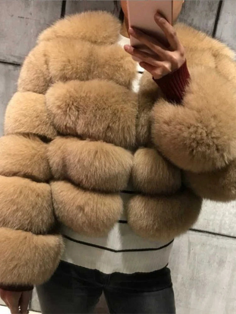 Faux Fur Short Coat Women Cropped Long Sleeve Artificial Fox Fur Jacket Women Winter Fluffy Top Thick Warm Furry Fur Outwears