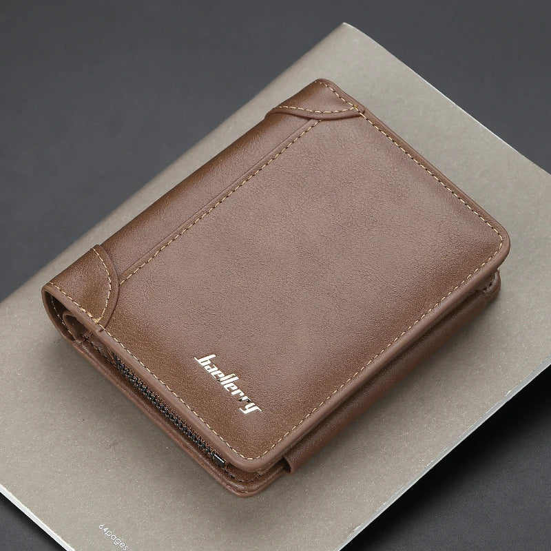 New PU Leather Men Wallets High Quality Zipper Short Desigh Card Holder Male Purse Vintage Coin Holder Men Wallets - KIMLUD