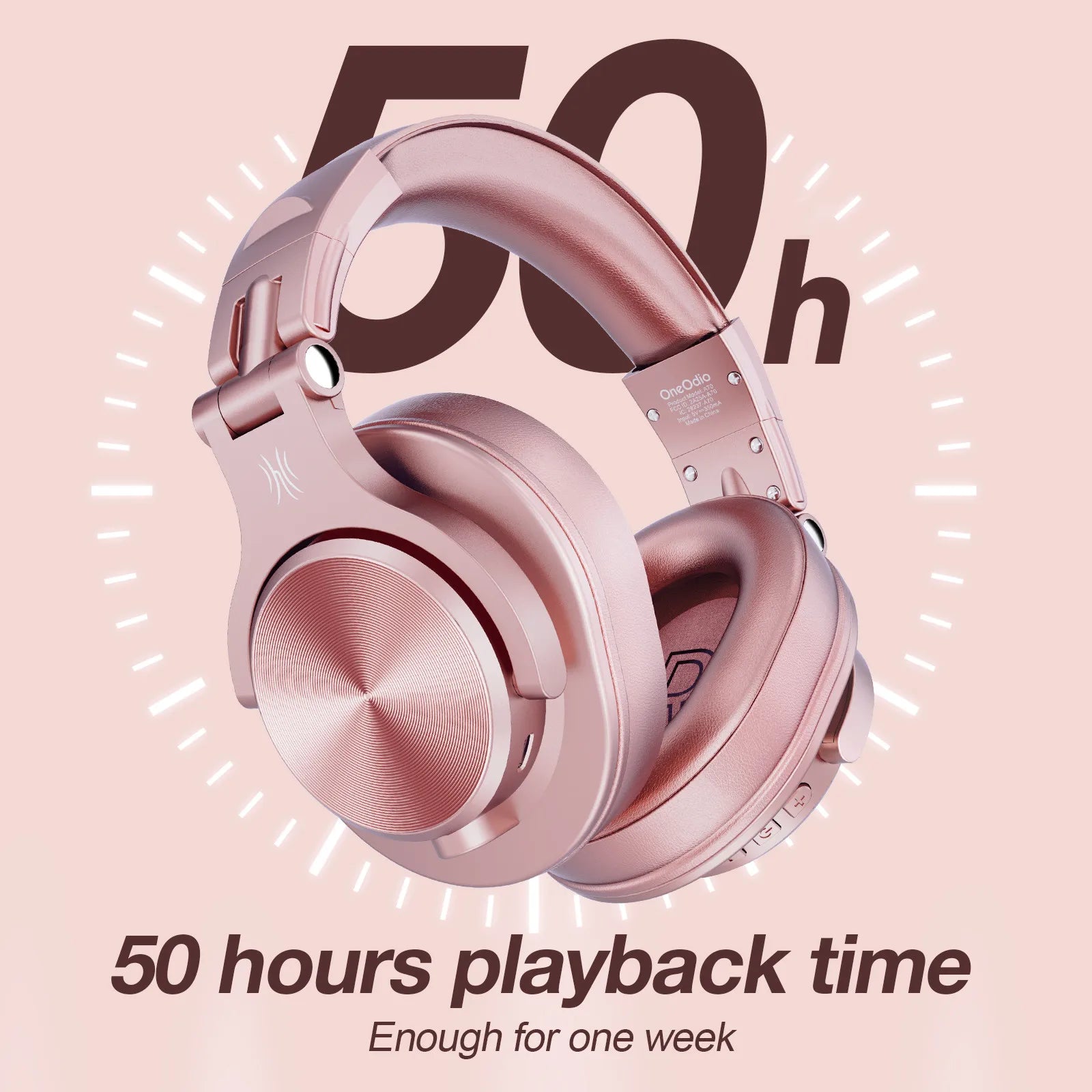 Oneodio A70 Wireless Headphones Sport Bluetooth 5.2 Earphone Over Ear Handsfree Headset With Microphone For Phone Rose Gold