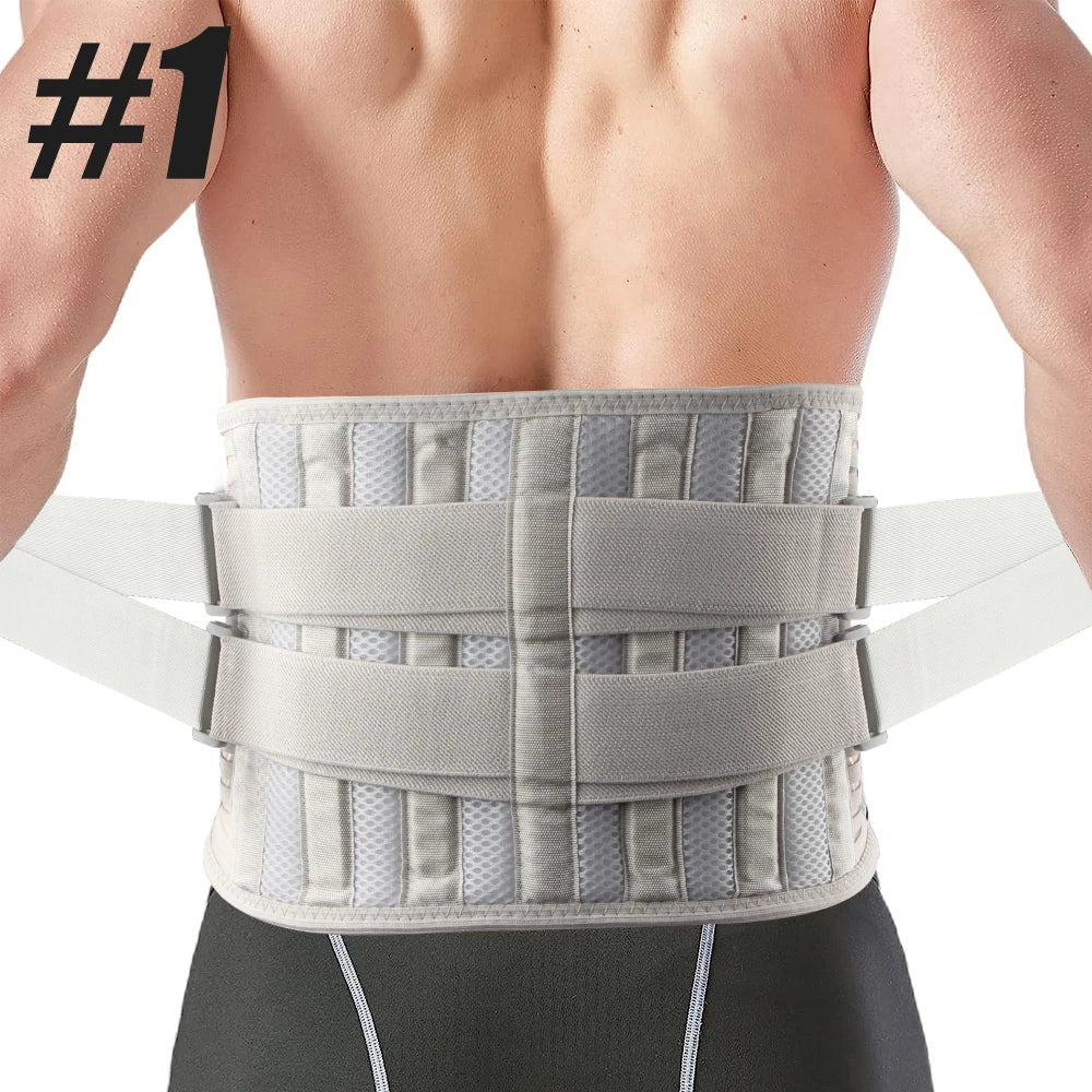 KIMLUD, Back Brace for Men Women Lower Back Pain Relief with 6 Stays, Adjustable Back Support Belt for Work, Anti-skid Lumbar Support, Type 1-Gray / 3XL Waist 135-155cm, KIMLUD APPAREL - Womens Clothes