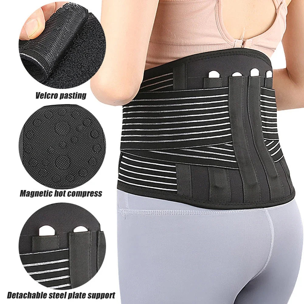 1PCS Self-heating Lumbar Pain Magnet Belt - Thermal Magnetic Therapy Tourmaline Lower Back Waist Support Belt Brace for Sciatica - KIMLUD