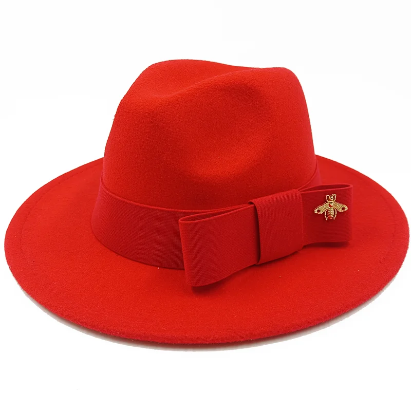 KIMLUD, Low price wholesale Fedora hats Winter jazz monochrome bow elastic band men and women red jazz hats Fedora hats sombrero hombre, 6 / China / 56-58cm, KIMLUD APPAREL - Womens Clothes