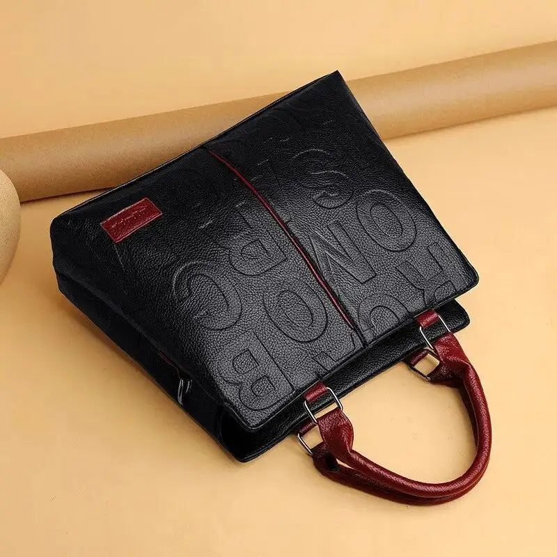 2024 New Fashion Solid Color Shoulder Large Capacity Soft Leather Cloth Letter Embossed Ladies Handbag