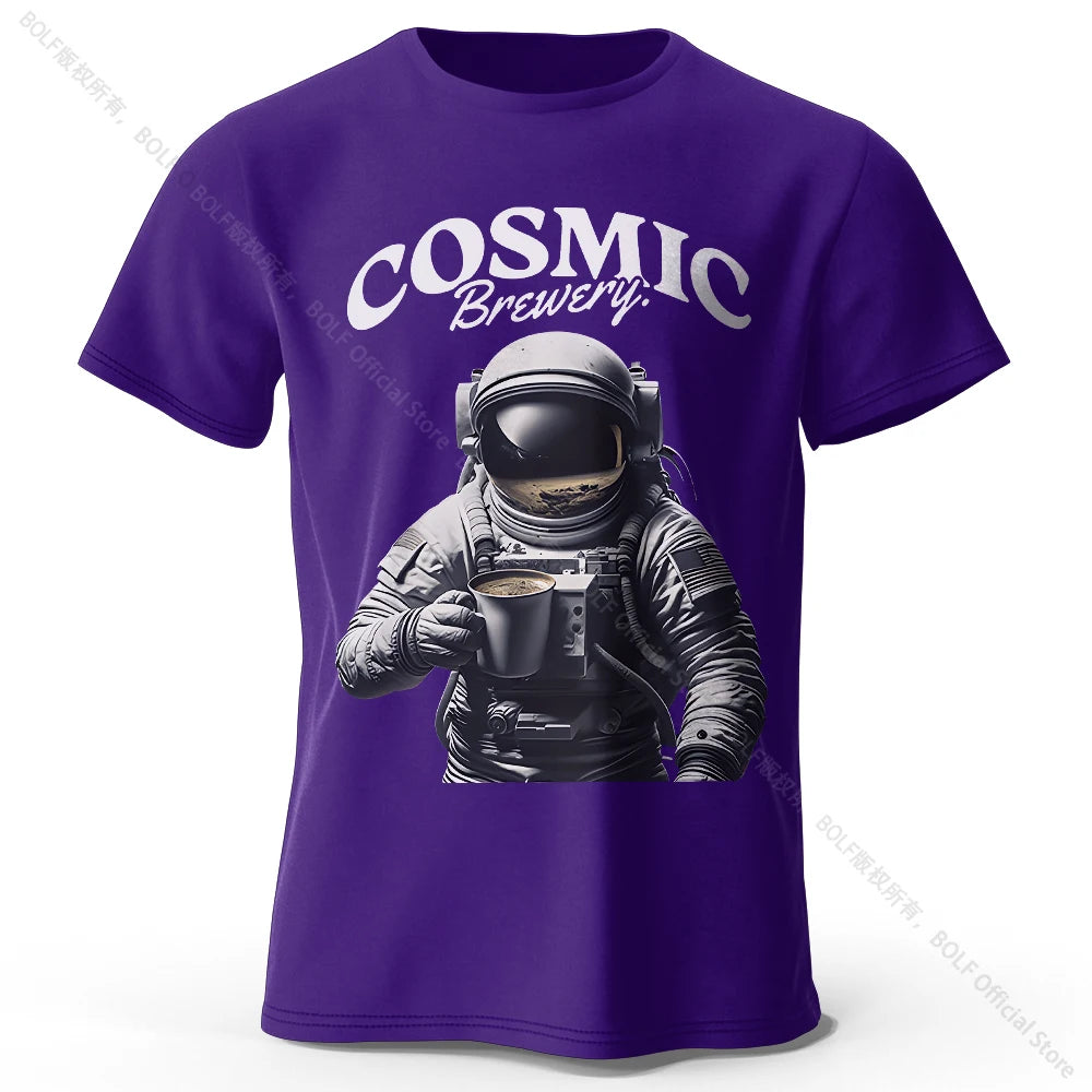 Men's Cosmic Brewery Printed T-Shirt 100% Cotton Oversized Street Graphic Tees for Men Women Summer Tops