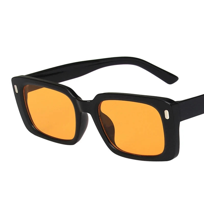 Vintage Yellow Rectangle Sunglasses Women Fashion Design Rivet Sun Glasses For Ladies Classic Square Shades Eyewear UV400