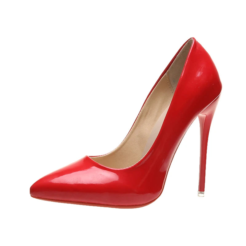 KIMLUD, Temperament 12cm Super High Thin Heels Shoes Women Pumps Pointed Toe Colorful Patent Leather Stiletto Wedding Shoe Size 45, Red / 45, KIMLUD APPAREL - Womens Clothes