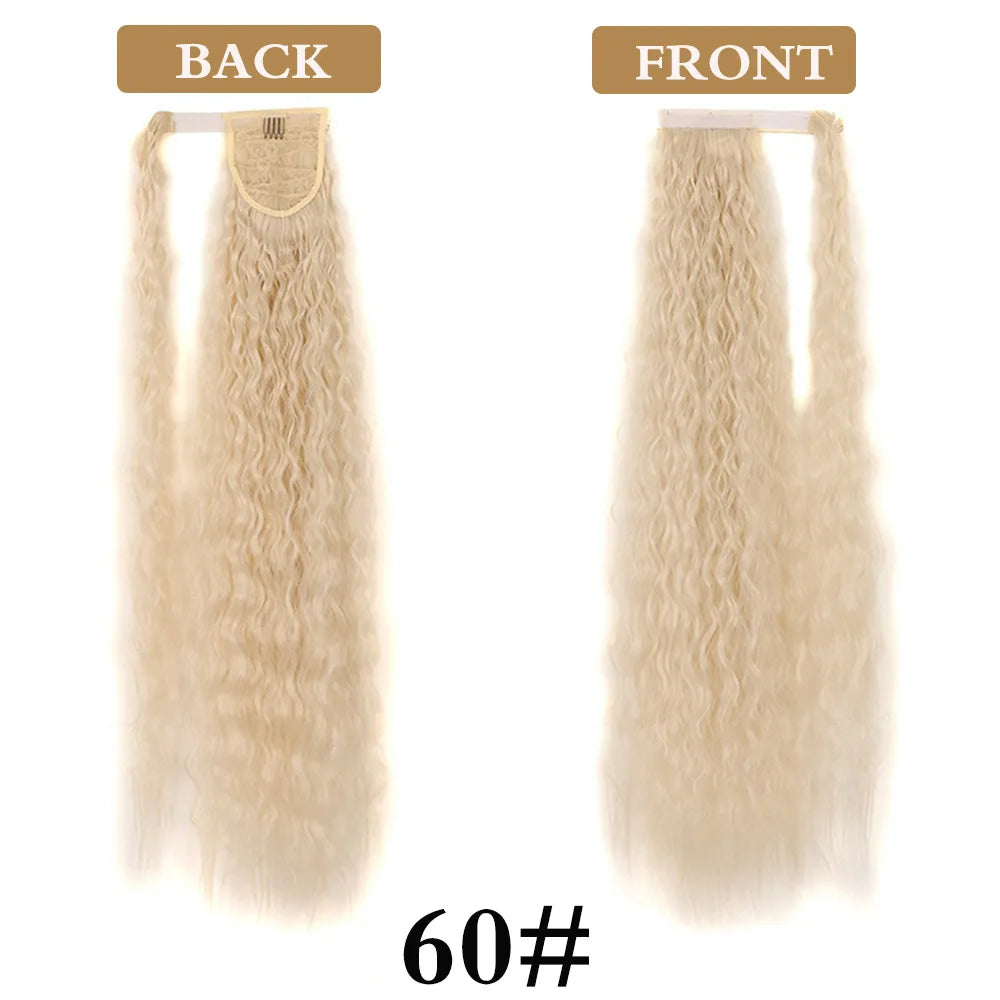 32 Inch Long Ponytail Hair Extension Corn Wavy Texture Synthetic Afro Kinky Curly Ponytail Women Hairpieces Wrap On Pony Tail