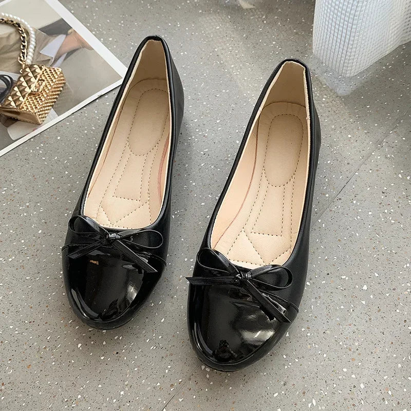 Ballerina Women's Flat Shoes Comfort Non-slip Ladies Loafers Leather Flats Elegant Bowknot Women's Single Shoes Mother's Shoes